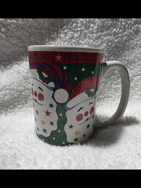 Signature Festive Santa Christmas Holiday Mug - Green & Red 15 Oz.coffee Mug.